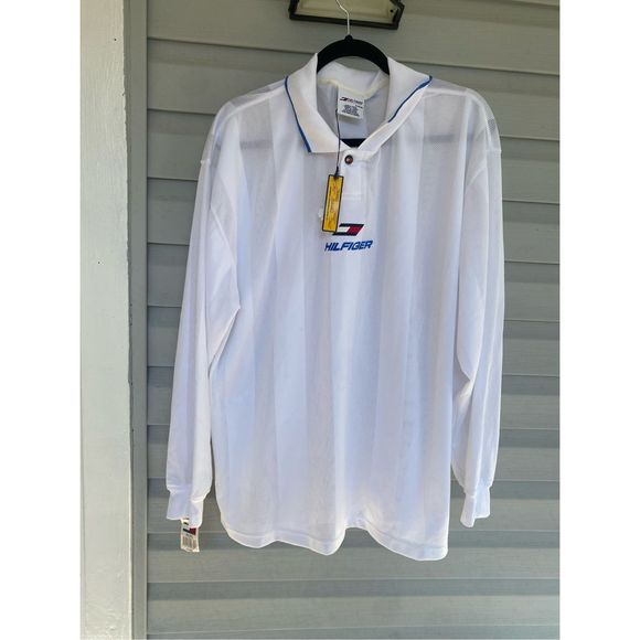 Tommy Hilfiger Performance NWT White Mesh Polo Stripe Long Sleeve Shirt, Size XL - Picture 1 of 10